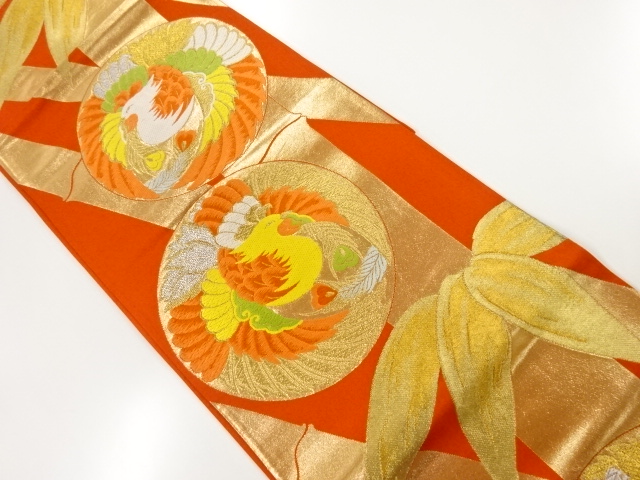 アンティーク　竹に鳳凰模様織出し袋帯（材料）